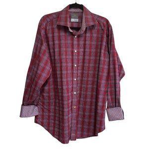 Thomas Dean Shirt Size XL Red Plaid Flip Cuffs Long Sleeves